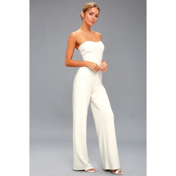 Lulus Pants - Lulu’s Edith Ivory Strapless Jumpsuit princess back zip wide leg high waist LG